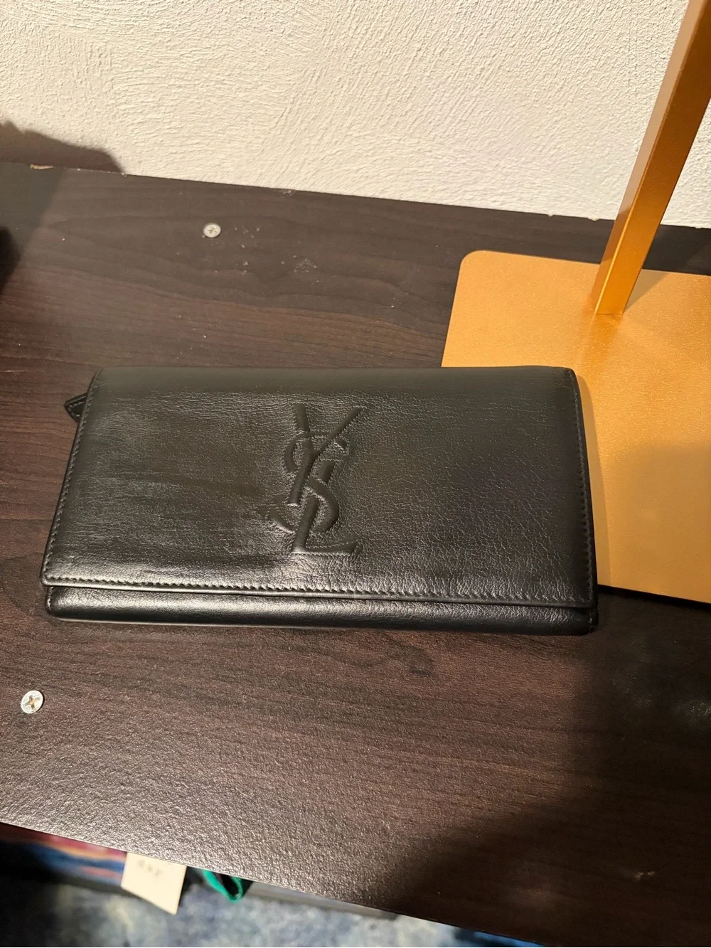 Saint Laurent Black Leather YSL Flap Wallet